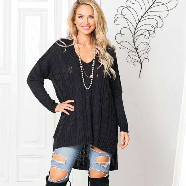 

Dip Hem V-Neck Jumper