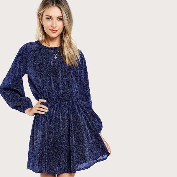 

Slit Button Back Glitter Blouson Dress
