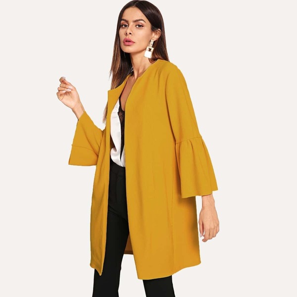 

Flounce Sleeve Open Front Coat, Yellow