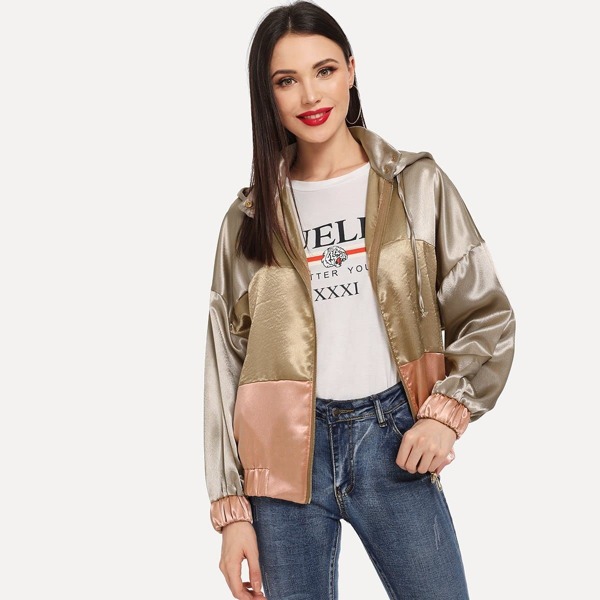 

Drop Shoulder Colorblock Hooded Jacket, Multicolor