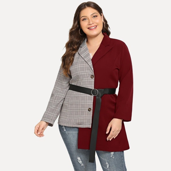

Plus Color Block Self Tie Blazer