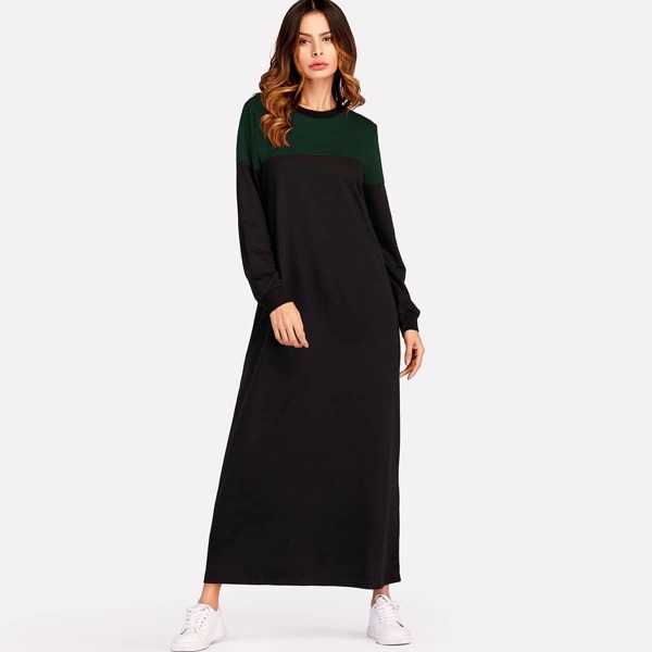 

Color Block Sweatshirt Maxi Dress, Black
