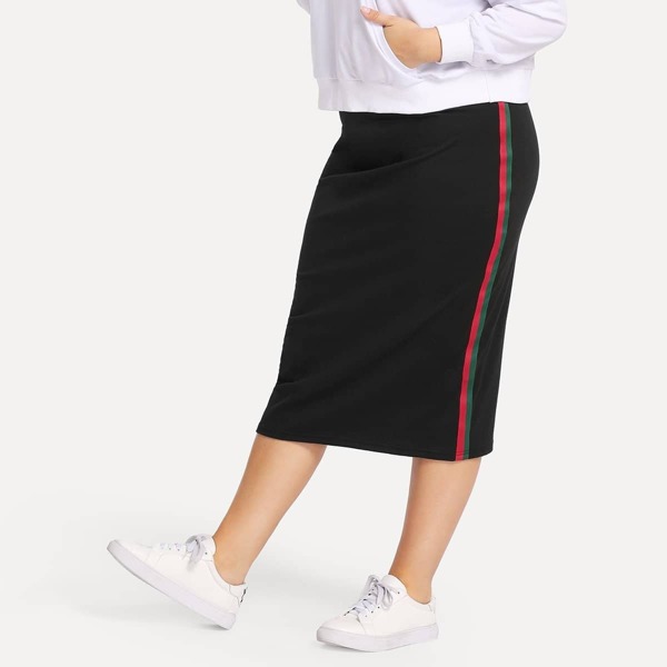 

Plus Stripe Tape Side Skirt, Black
