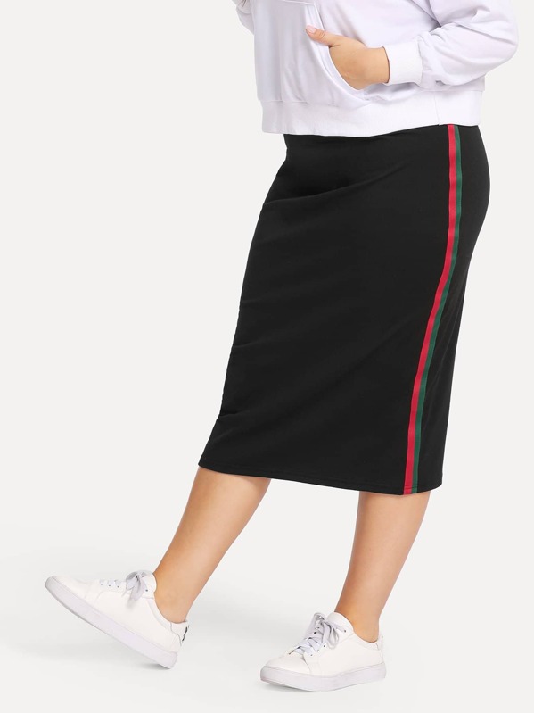 

Plus Stripe Tape Side Skirt, Black, Franziska