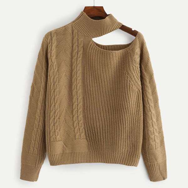 

Solid Cut Out Cable Knit Jumper