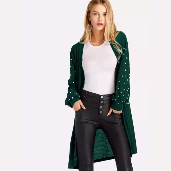 

Pearl Beading Balloon Sleeve Cardigan