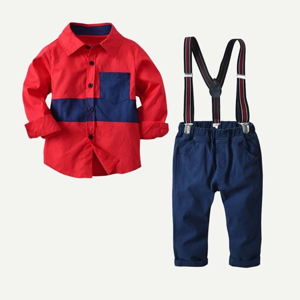 

Toddler Boys Color Block Shirt With Overalls, Multicolor