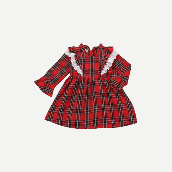 

Toddler Girls Eyelet Embroidered Plaid Dress, Red