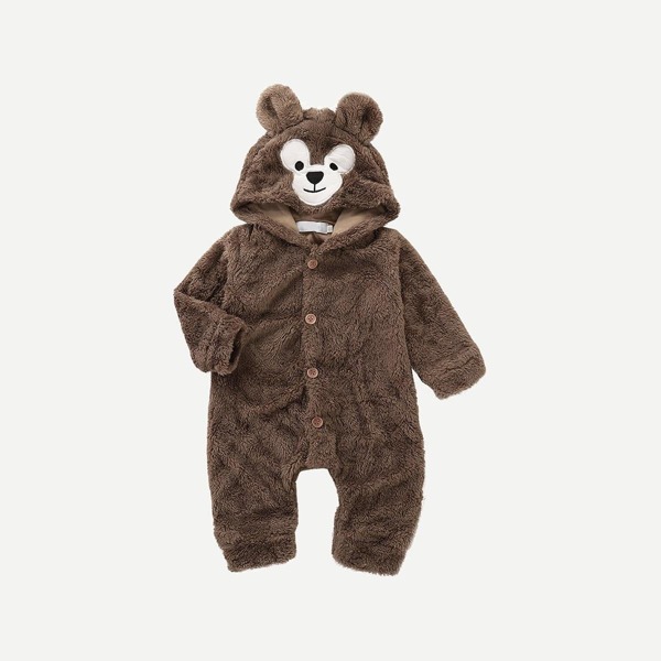 

Toddler Girls Cartoon Print Random Button Through Hooded Teddy Jumpsuit
