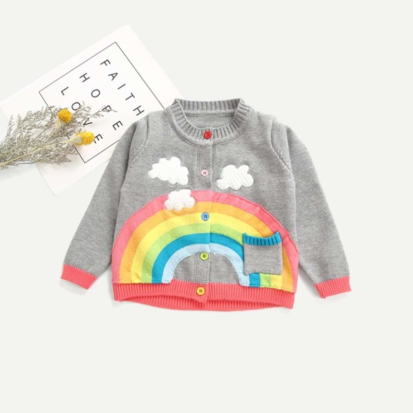 

Toddler Girls Rainbow Pattern Pocket Detail Cardigan, Grey