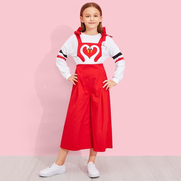 

Girls Goose Print Tied Strap Jumpsuit