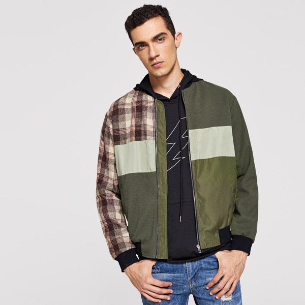 

Men Zip Front Color Block Hoodie Coat, Multicolor
