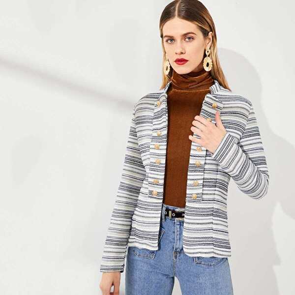 

Double Breasted Striped Coat, Black and white