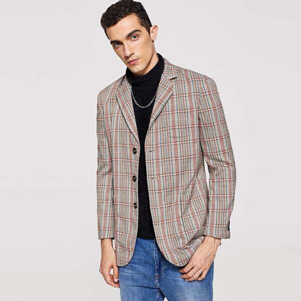 

Men Single Breasted Plaid Print Blazer, Multicolor