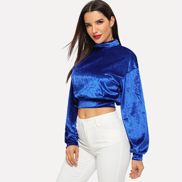 

High Neck Velvet Crop Top