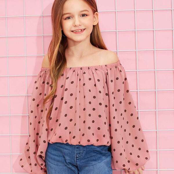

Girls Polka Dot Print Smock Top