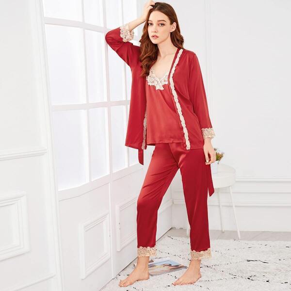 

Lace Crochet Cami Pajama Set With Robe