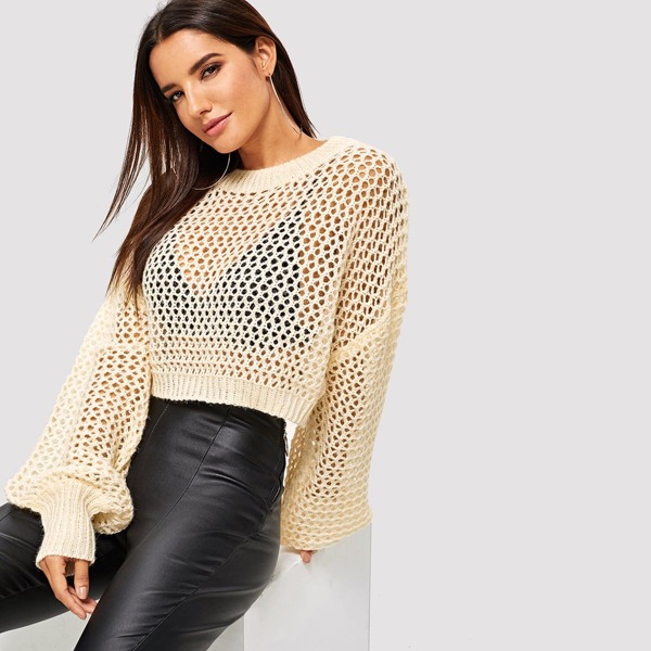

Loose Knit Sheer Crop Sweater