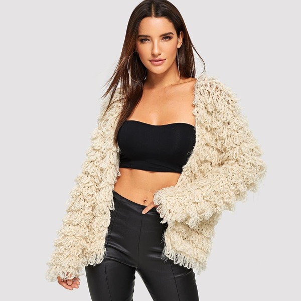 

Solid Open Front Teddy Cardigan