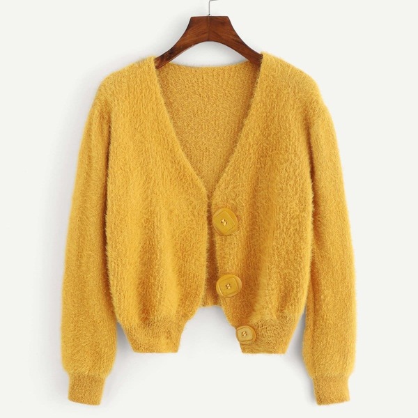 

Solid Button Up Fluffy Coat