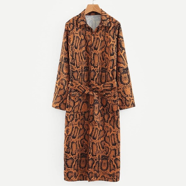 

SnakeSkin Print Belted Shirt Dress, Multicolor
