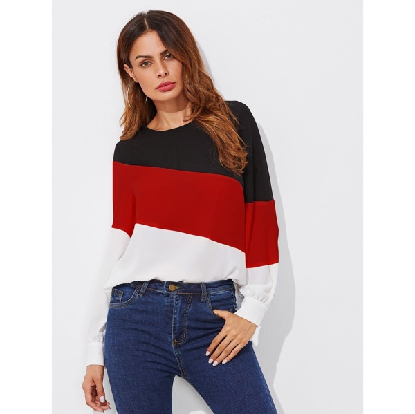 

Cut And Sew Buttoned Keyhole Back Blouse