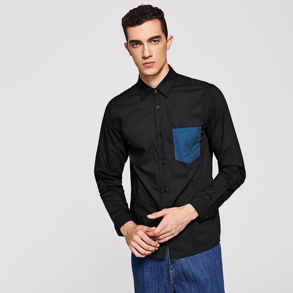

Men Pocket Patched Shirt, Black
