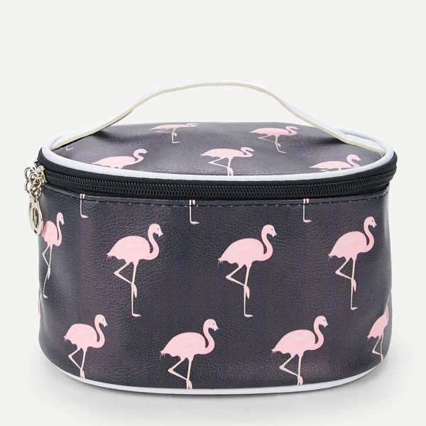 

Flamingo Pattern Makeup Bag, Black