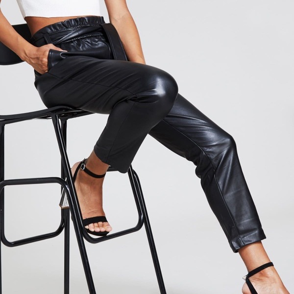 

Faux Leather Frill Belted Waist Pants