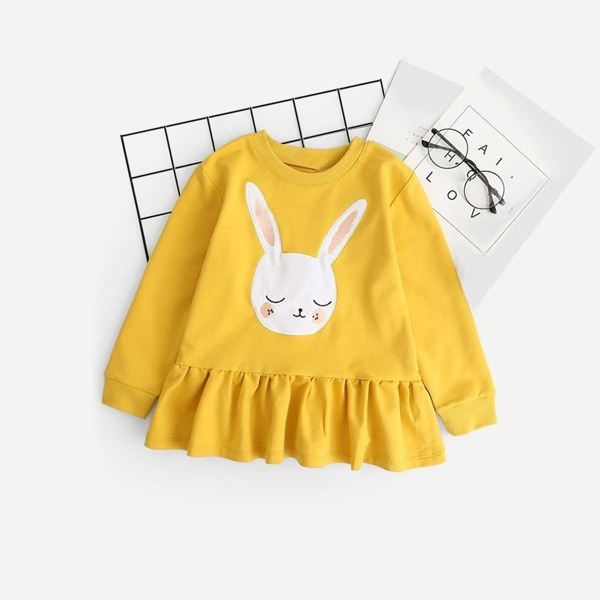 

Toddler Girls Ruffle Hem Rabbit Patched Dress