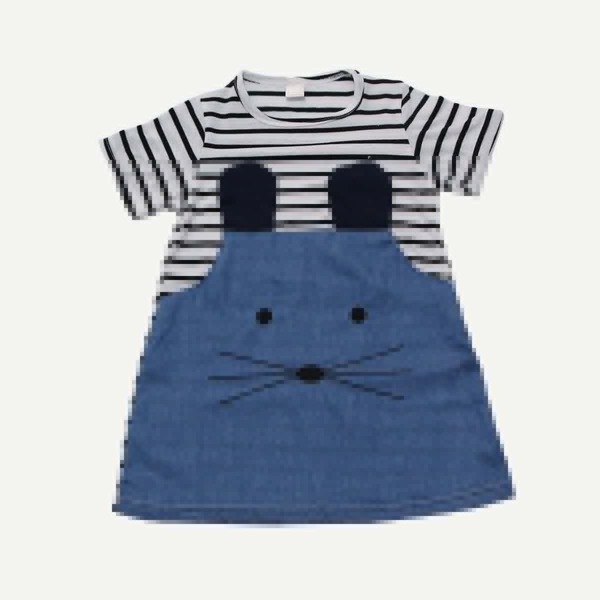 

Toddler Girls Cartoon Print Striped Dress, Navy