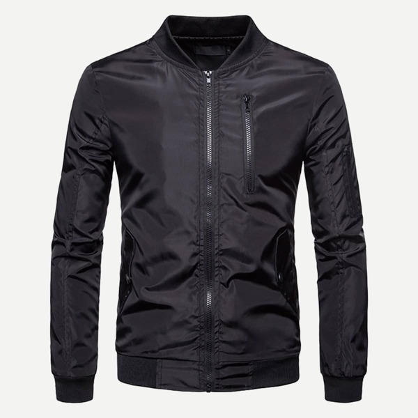 

Men Zip Decorated Windbreaker Bomber Jacket