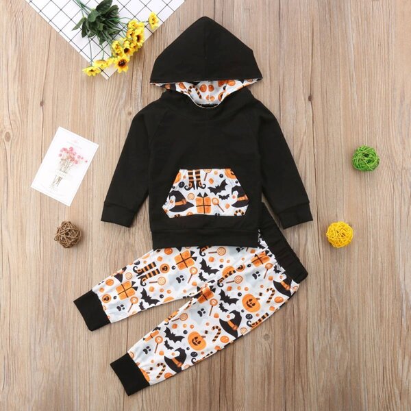 

Toddler Girls Halloween Print Hoodie With Pants