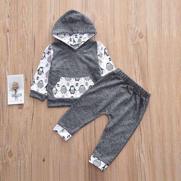 

Toddler Girls Penguin Print Hoodie With Pants