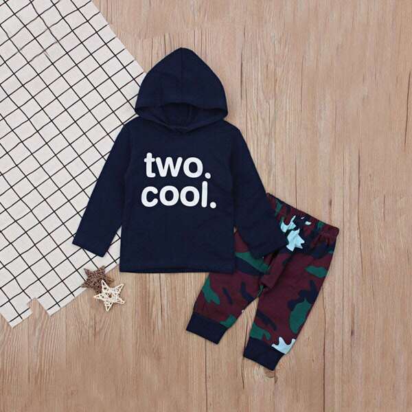 

Toddler Boys Letter Print Hoodie With Camo Pants