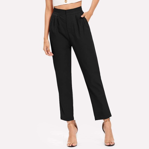 

Pleated Solid Pants, Black