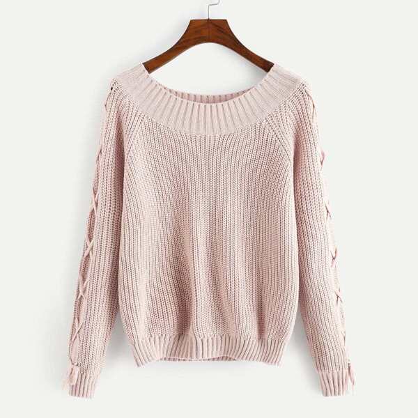 

Raglan Sleeve Solid Sweater, Pink