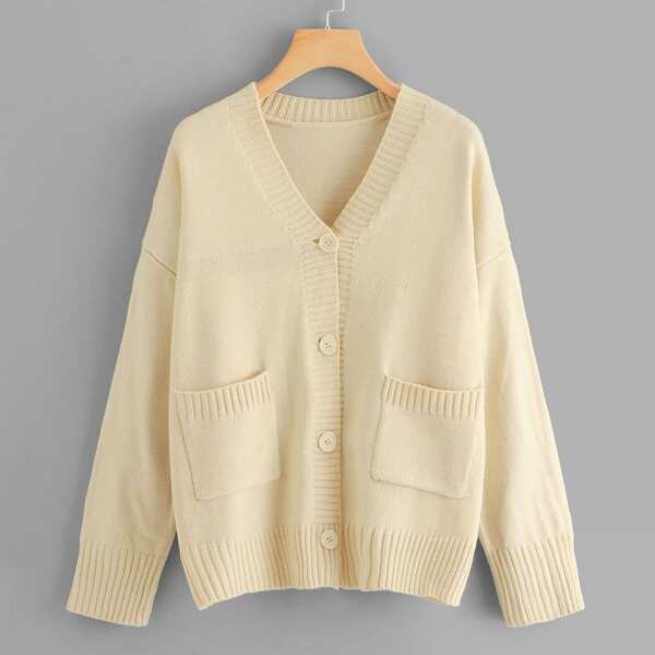 

Single Breasted Pocket Decoration Knit Coat