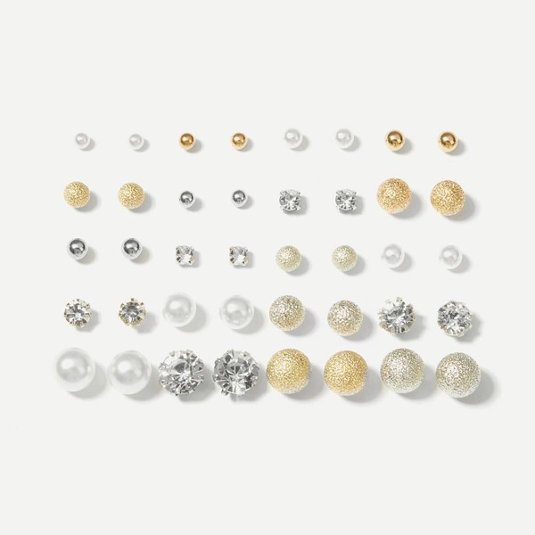 

Pearl & Rhinestone Stud Earrings 20pairs, Multicolor