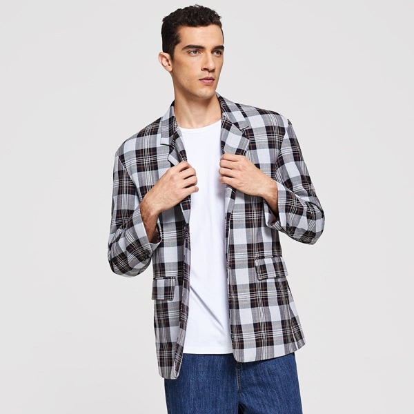 

Men Plaid Print Notched Blazer, Multicolor