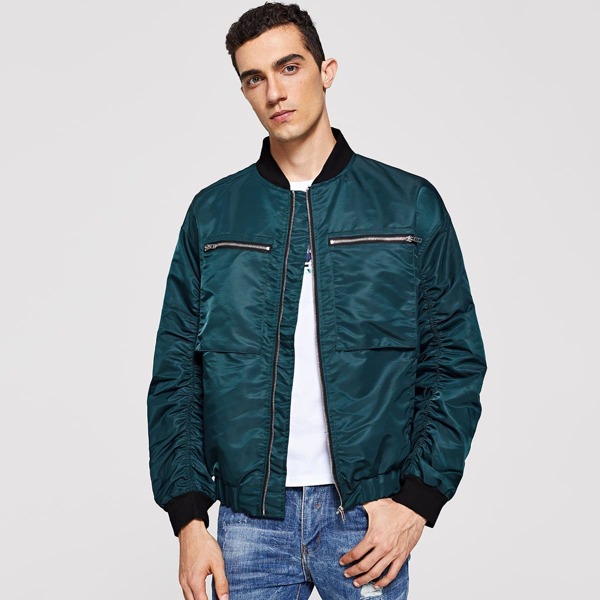 

Men Zip Pocket and Cuff Detail Bomber Jacket
