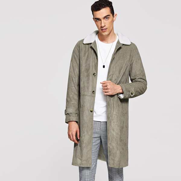 

Men Single Breasted Faux Fur Collar Coat, Grey