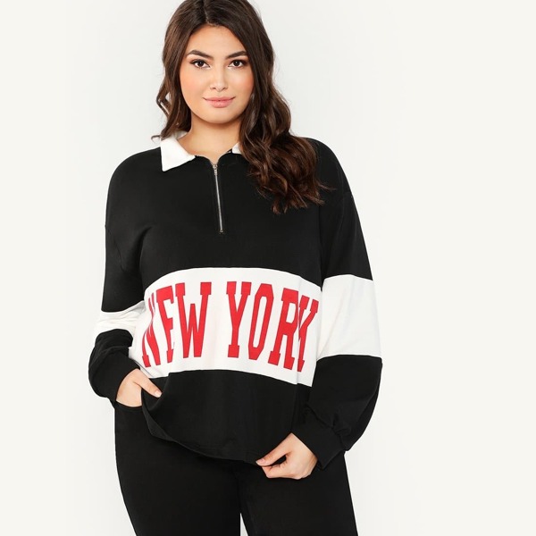 

Plus Cut And Sew Letter Print Sweatshirt