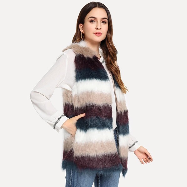 

Color Block Faux Fur Shell Coat