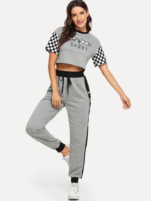 

Drop Shoulder Crop Top and Drawstring Waist Sweatpants Set, Grey, Juliana