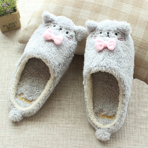 

Contrast Bow Fluffy Slippers