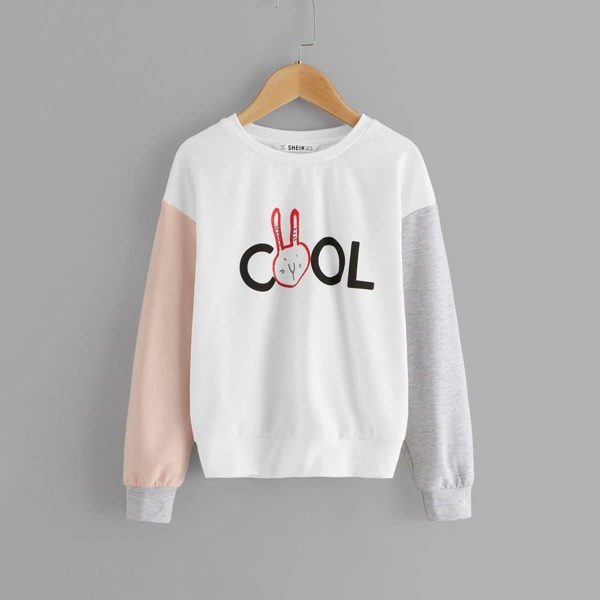 

Girls Cut And Sew Mixed Print Pullover, White