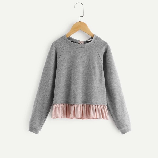 

Girls Contrast Hem Bow Tied Back Sweatshirt, Grey