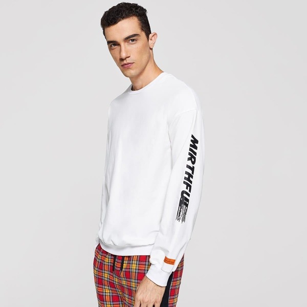 

Men Letter Print Sleeve Pullover