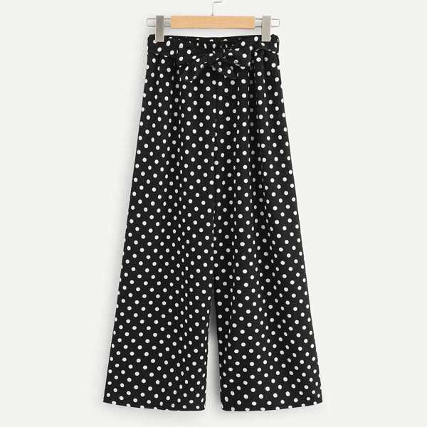 

Tie Waist Dot Print Wide Leg Pants